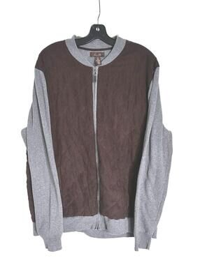 Tasso Elba Brown Faux Suede and Grey Quilted Long Sleeve Bomber Jacket - XL